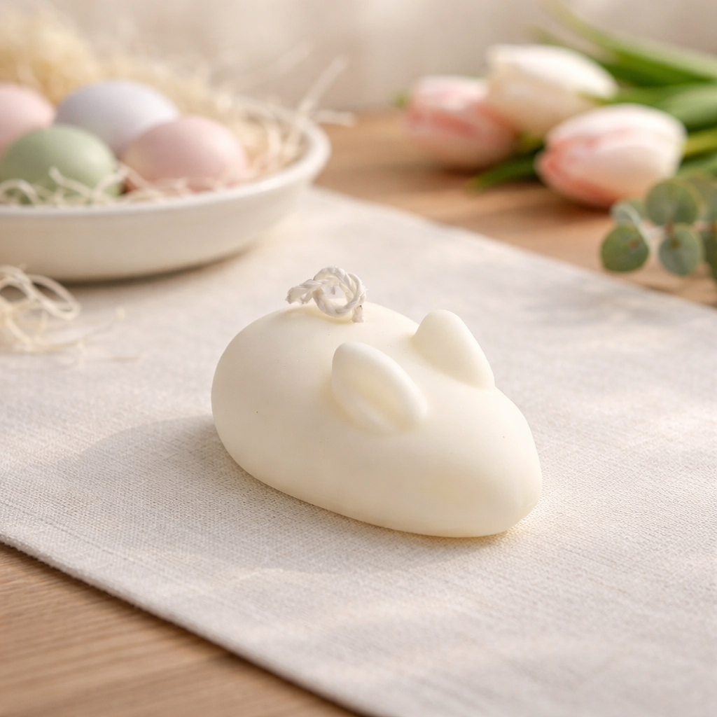 Lumânare decorativă neparfumată handmade "Iepurașul Pim" (25g)
