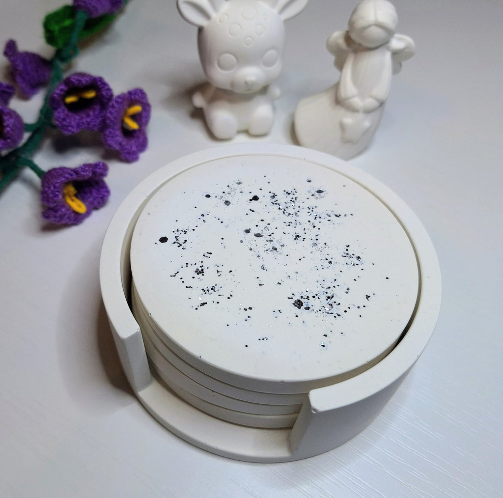 Set handmade 4 Suporturi Căni cu Stativ "Stardust White"