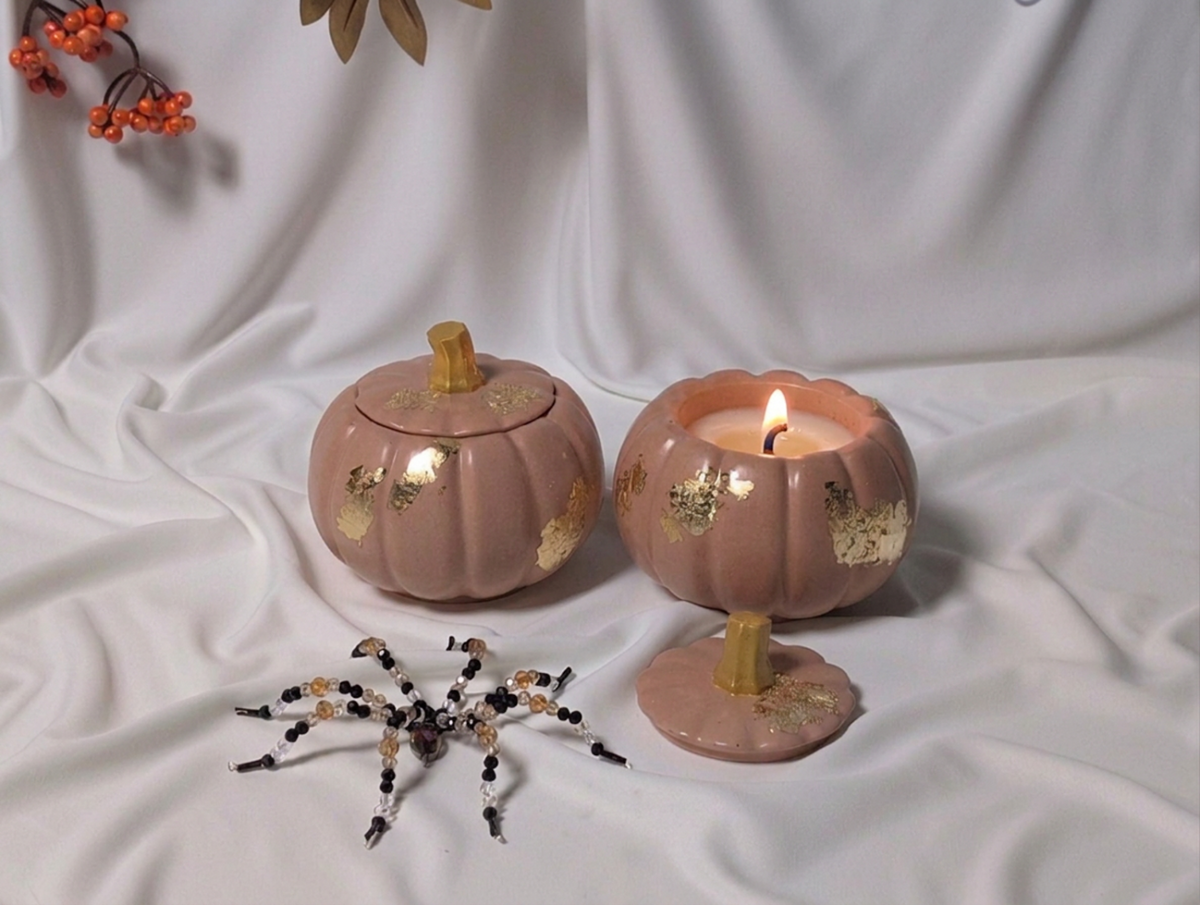 Lumanare artizanala dovleac Golden Pumpkin decoratiune toamna Melamar