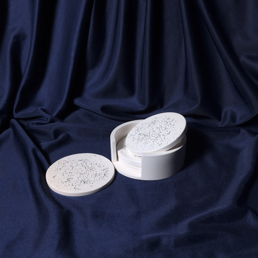 Set handmade 4 Suporturi Căni cu Stativ "Stardust White"