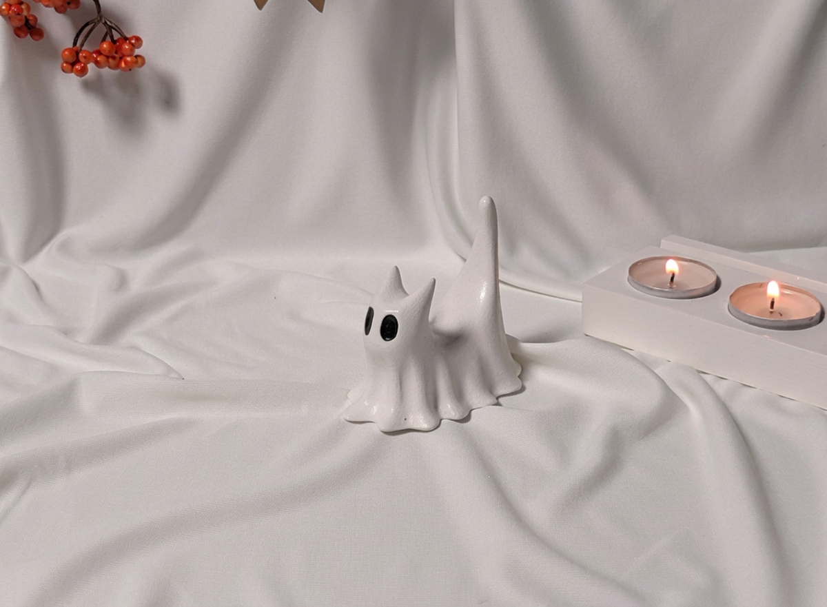 Figurina decorativa pisic fantoma alb decor interior Halloween Melamar